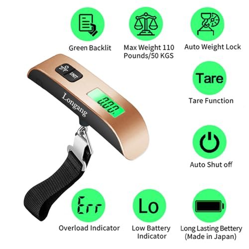 Digital Hanging Luggage Scale with Backlit for Travel, Portable Handheld Suitcase Weight Scale with Hook, 110 Pounds, Battery Included - Image 2