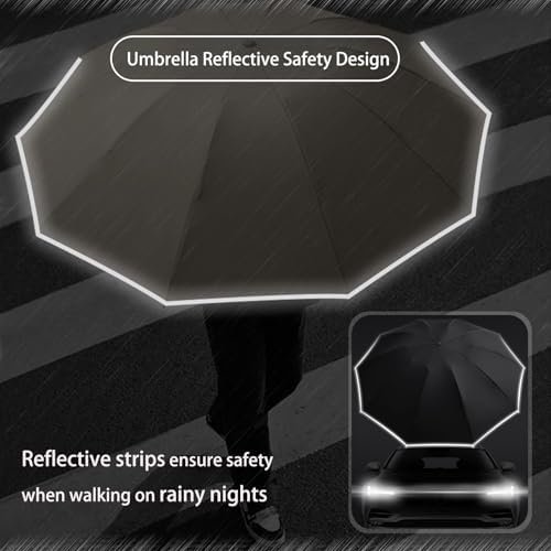 Ring Buckle Umbrella, Reflective Safety Strip, Sturdy Windproof, Reverse Automatic Umbrella, Ring Buckle Fully Automatic Umbrella, Travel Portable, Compact Folding Travel Umbrella (Black) - Image 5