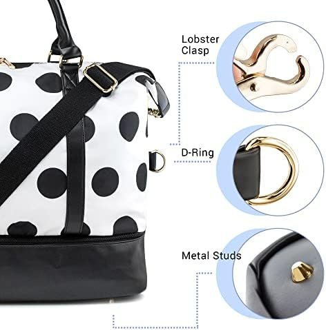 Gearonic Weekender Bag Travel Duffle for Women Men Overnight Carry On Tote with Shoe Compartment and Luggage Sleeve- White Base/Black Polka Dot - Image 3