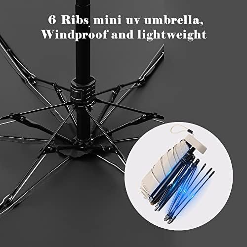 ESUFEIR Mini Travel Sun Umbrella for Purse With Case,Small Compact UV Umbrella Protection Sun,Lightweight Portable Parasol Umbrella Windproof for Women Men Kids (Beige) - Image 9