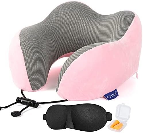 GOTDYA Travel Pillow,Travel Neck Pillows for Sleeping,100% Pure Memory Foam Soft Comfort & Support Pillow for Airplane/Car/Office&Home Rest Use-Pink