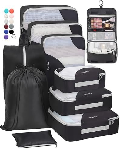 ALL INCLUDED 10 Set Sturdy Packing Cubes for Suitcases,OlarHike Travel Essentials,UPGRADED Anti-Tear Stitching, NEW Improved Luggage Packing Organizers for Travel Accessories(Black)