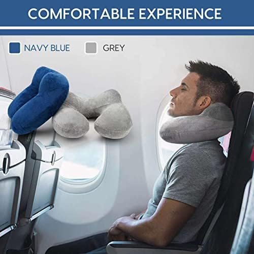Inflatable Travel Pillow for Airplane Inflatable Neck Pillow for Traveling with Soft Velvet Washable Cover for Sleeping, Airplane,Train, Car, Office, Contoured Eye Masks, Earplugs - Image 2