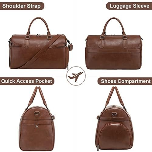 Vegan Leather Duffle Bag, LXY Travel Duffle Weekender Bag with Shoe Compartment, Duffel Overnight Gym Bags for Women Men Brown - Image 6