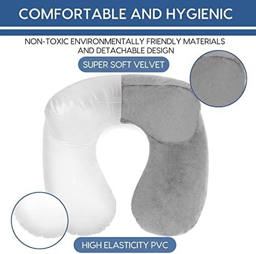 Inflatable Travel Pillow for Airplane Inflatable Neck Pillow for Traveling with Soft Velvet Washable Cover for Sleeping, Airplane,Train, Car, Office, Contoured Eye Masks, Earplugs - Image 5