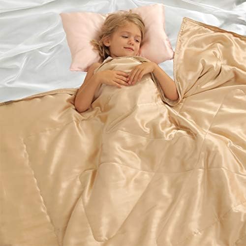 Pure Silk Throw Blanket, 100% Mulberry Silk Inside and Outside, Pure Silk Children Blanket for Couch Bed Sofa Travel - Lightweight Cozy Warm Bed Blanket for All Season (42x59, Champagne) - Image 3