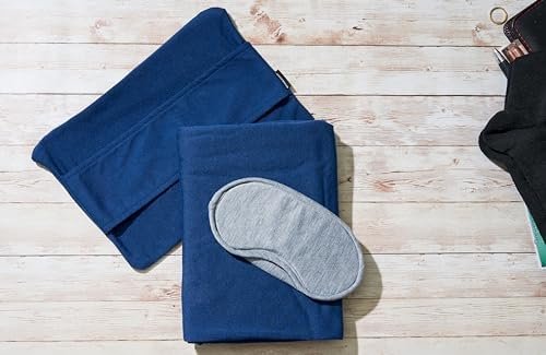 Brookstone Travel 2-1 Ultra Soft Jersey Knit Travel Blanket with Carrying Case and Luggage Pass-Through - Portable Blanket, Blue - Image 7