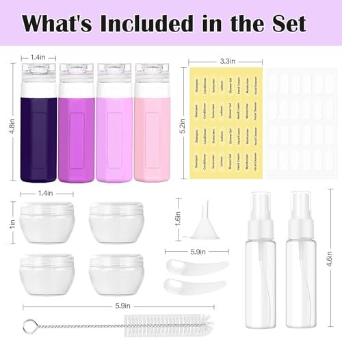 Redfly 17PCS Travel Bottles for Toiletries, TSA Approved Travel Size Containers, Leak Proof Travel Containers for Toiletries, Silicone Travel Kit for Shampoo, Conditioner, Lotion & Creams Purple - Image 2