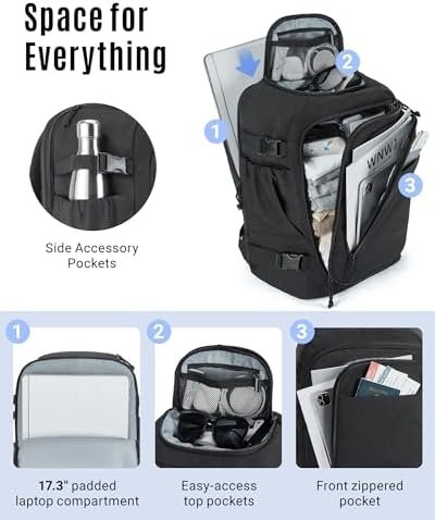 LIGHT FLIGHT Travel Backpack, TSA Friendly Flight Approved Carry on Backpack Water-resistant Lightweight Business Large Weekender Bag Casual Daypack 17.3" Laptop Backpack for Men Women,Grey - Image 3