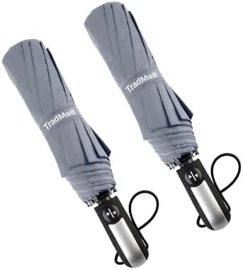 TradMall 2 Pack Travel Umbrella Windproof 46/56 Inches Large Canopy Reinforced Fiberglass Ribs Auto Open & Close