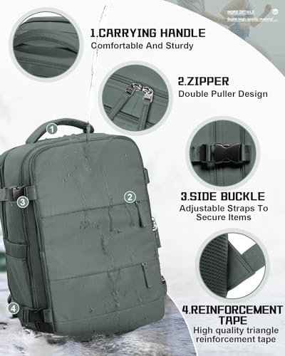 Travel Backpack for Men Carry on Backpack for Airplanes Traveling Backpack for Women Personal Item Backpack for Traveling on Airplane Airback Backpack for Travel Bag Mochila de Viaje Olive Green - Image 6