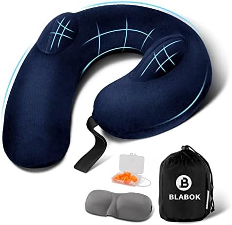 Neck Pillow for Travel, Inflatable Travel Neck Pillows for Airplanes, Travel Pillow for Sleeping Airplane-Avoid Neck&Shoulder Pain,Support Head and Neck, for Airplane,Train,Office,Home (Blue)
