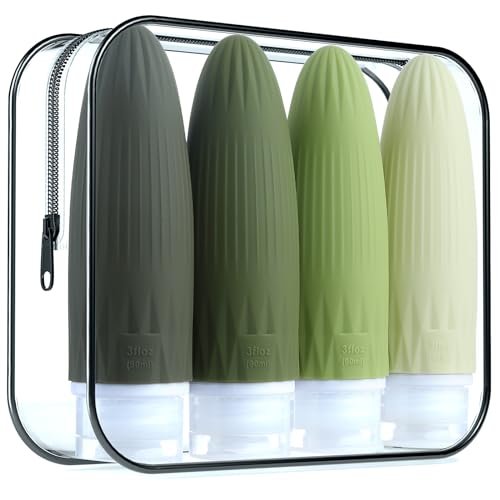Gemice Travel Bottles for Toiletries, Travel Essentials Refillable Leak Proof Travel Size Toiletries, 3oz TSA Approved Sillicone Squeezable Travel Size Containers for Shampoo Wash Body Lotion (4 Pack)