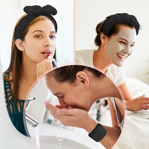 Spa Headbands for Women & Wristband Set,Skincare Headbands for Washing Face,Face Wash Headband for Women,Makeup Headband,Cute Hair Band for Girls,Headband for Skin Care 4 Pcs - Image 3