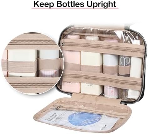 BAGSMART Toiletry Bag Hanging Travel Makeup Organizer with TSA Approved Transparent Cosmetic Bag Makeup Bag for Full Sized Toiletries, Medium-Grey - Image 4