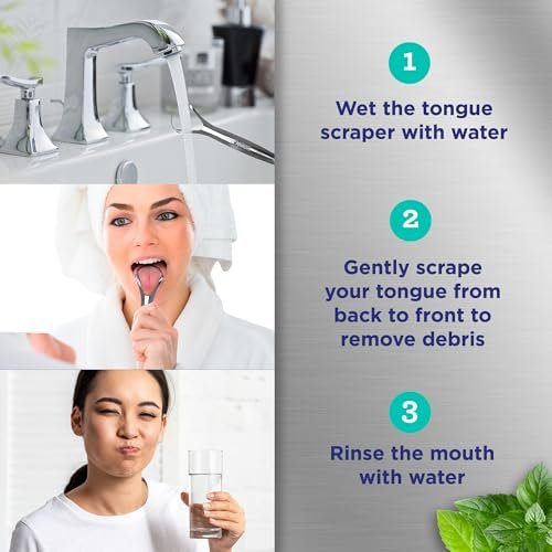 GuruNanda Stainless Steel Tongue Scraper (Pack of 2), Fight Bad Breath, Medical Grade 100% Stainless Steel Tongue Cleaner, Tongue Scraper For Adults and Kids, Great For Oral Care, Travel Friendly - Image 5