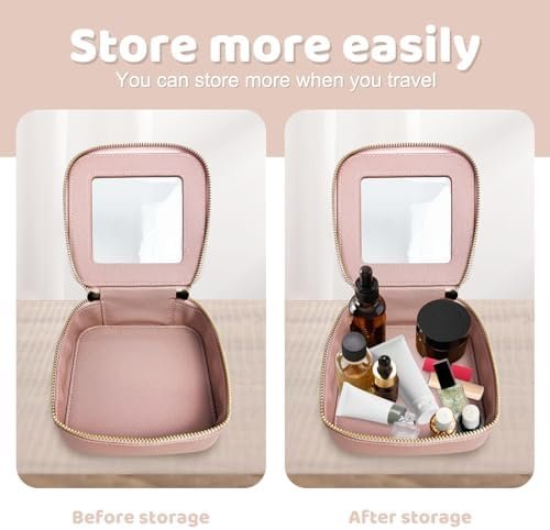 Mini Makeup Bag - Small Cosmetic Bags for Women,Waterproof Toiletry Bag for Travel,Clear Center Console Organizer Bag with Clear Windows & Gold Zippers (Pink, Mini) - Image 4