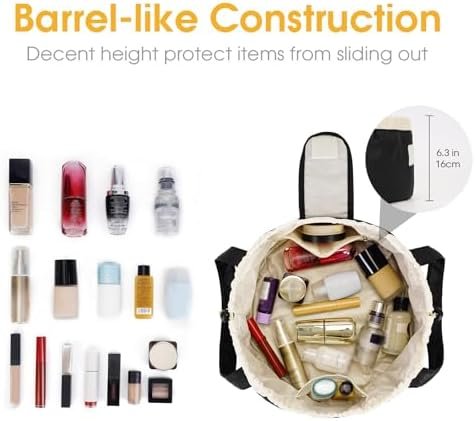 Barrel Drawstring Makeup Bag Large Cosmetic Bag Make up Bags Women Toiletry Organizer for Travel Toiletries Accessories Essentials (Black) - Image 2