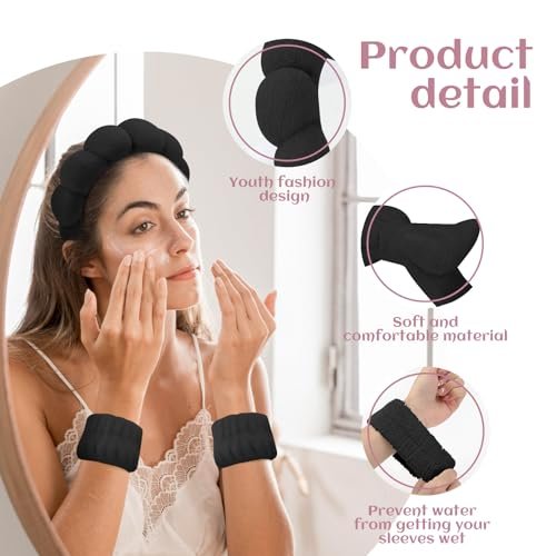 Spa Headbands for Women & Wristband Set,Skincare Headbands for Washing Face,Face Wash Headband for Women,Makeup Headband,Cute Hair Band for Girls,Headband for Skin Care 4 Pcs - Image 2