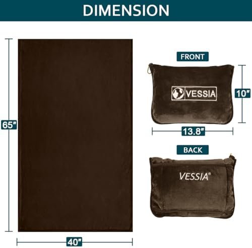 Vessia Travel Blanket for Airplane, Train and Car, Warm and Soft Travel Blanket in Bag for Adults and Kids, Portable Compact Long Flight Blanket with Luggage Sleeve, Backpack Clip(Brown) - Image 5
