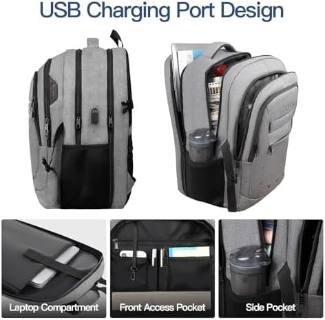 Large Travel Backpack, Mens Laptop Backpack, Big Backpack 17 inch, Large Capacity Computer Backpack for Women, Travel Backpack Carry On Flight Approved, College School Business Work Backpacks, Grey - Image 3