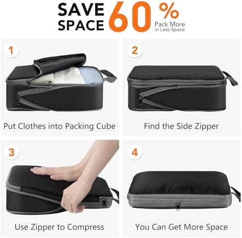 Packing Cubes for Travel, 6 Set Lightweight Compression Travel Bags - Luggage Suitcase Organizer Travel Essentials, Expandable Packing Cubes Organizer for Carry on Suitcases,Black - Image 2