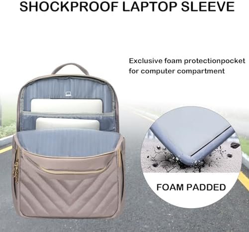 VANKEAN 15.6 Inch Laptop Backpack for Women Work Bag Fashion with USB Port, Waterproof Stylish Travel Bags Casual Daypacks for College, Business, Light Dusty Pink - Image 4