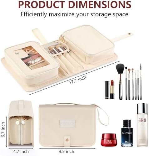 Travel Makeup Bag for Women for Cosmetics, Brushes, and Toiletries, Compact and Portable Makeup Organizer, Large Capacity Storage Cosmetic Bag for Business, Vacation, or Weekend Traveling (Ivory) - Image 3