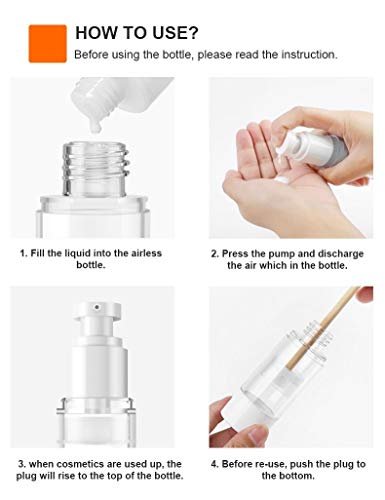 longway 3.4 Oz 100ml Clear Airless Cosmetic Cream Pump Bottle Travel Size Dispenser Refillable Containers for Foundation, Shampoo (Pack of 6) - Image 6
