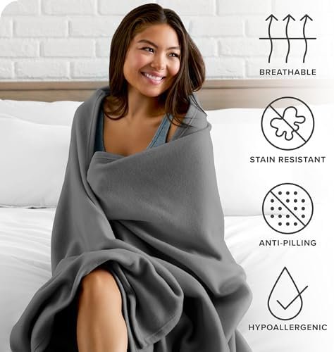 Bare Home Polar Fleece Blanket - Full/Queen Blanket - Grey - Warm & Cozy - Premium Fleece Blanket - Blanket for Bed, Sofa, Camping, Travel and Cold Nights - Lightweight Blanket (Full/Queen, Grey) - Image 5