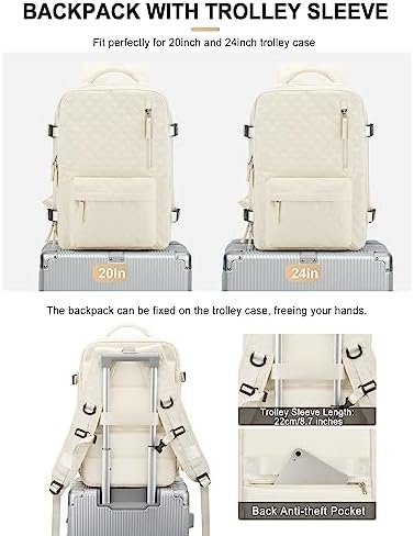 VGCUB Large Travel Backpack for Women Men, Carry on Backpack Airline Approved Gym Backpack Waterproof Business Laptop Daypack, Beige - Image 2