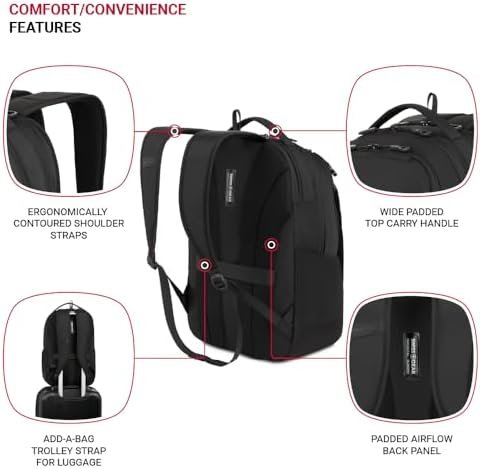SwissGear Shield Laptop Backpack, Black, 18.5”x12”x6” - Image 2