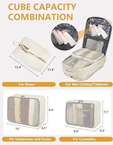Travel Backpack for Women, Flight Approved Carry On Backpack with Shoe Pouch, TSA Personal Item Travel Bag Large Luggage Backpack Fits 17 Inch Laptop for Weekender Overnight, Beige - Image 3