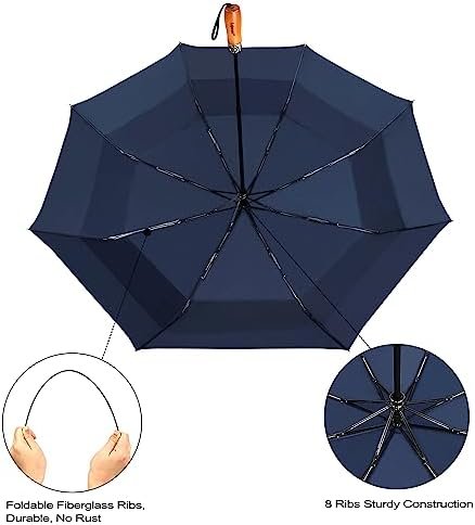 Lejorain Large Folding Golf Umbrella - Compact Mens Umbrellas Travel Rain and Windproof 54inch Collapsible Automatic Open Close Umbrella 210T Teflon Vented Double Canopy - Image 7