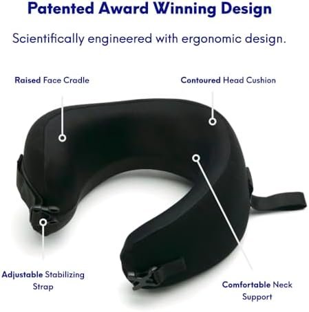 Cushion Lab Extra Support Travel Pillow, Award-Winning Patented Ergonomic Design for Chin & Neck Support Memory Foam Neck Pillow, Compact Airplane Pillow for Traveling, Flight, Car (Black, Medium) - Image 3