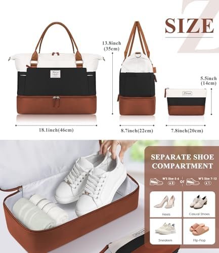 ETRONIK Weekender Bags for Women, Personal Item Travel Bag with Shoe Compartment, Carry On Overnight Bag with Toiletry Bag, Gym Bag with Wet Pocket,Duffel Bag for Travel, Sports, Hospital Brown&Khaki - Image 4