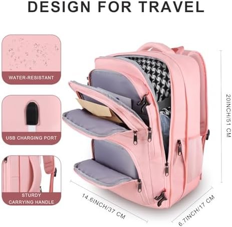 Travel Backpack for Women, 50L Carry On Backpack, Extra Large Expandable Travel Bag, 17 Inch TSA Flight Approved Luggage Travel Backpack Personal Item Size with USB, Teacher Traveling Backpack, Pink - Image 5