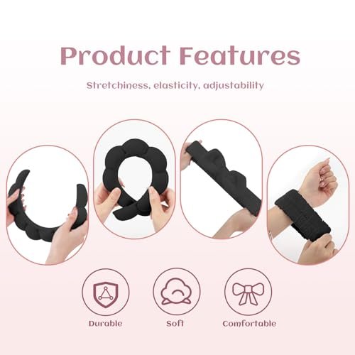 Spa Headbands for Women & Wristband Set,Skincare Headbands for Washing Face,Face Wash Headband for Women,Makeup Headband,Cute Hair Band for Girls,Headband for Skin Care 4 Pcs - Image 4