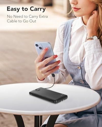 Portable Charger Built-in Cables and AC Wall Plug, USB C Power Bank 10000mAh, [2023 Upgraded Version] VRURC Phone Charger Compact Lightweight External Battery Pack for Smart Phones, Tablets-Pure Black - Image 5