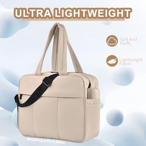 Dimayar Travel Bag, Weekender Bags for Women Quilted Puffer Tote Bag Carry on Bag Gym Bag with Shoe Compartment Camel - Image 3