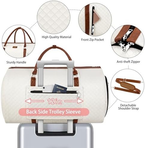 Convertible Garment Duffle Bags for Travel - Carry On Garment Bags With Toiletry Bag, Large Weekender Bags for Women Men 2 in 1 Hanging Suitcase Suit Travel Duffel Bags (2pcs Set, Off White Diamond) - Image 4