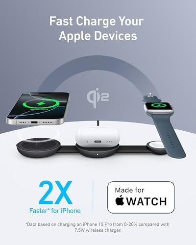 Anker MagSafe Compatible MagGo UFO 3-in-1 Charger, iPhone 16 Wireless Charger Station, Qi2 Certified 15W, Foldable Travel Charging Pad, for iPhone 15/14/13/12, AirPods, Apple Watch (Not a Power Bank) - Image 3