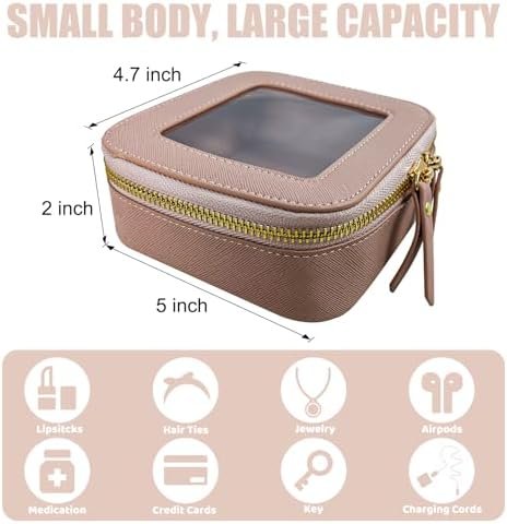 Mini Makeup Bag - Small Cosmetic Bags for Women,Waterproof Toiletry Bag for Travel,Clear Center Console Organizer Bag with Clear Windows & Gold Zippers (Pink, Mini) - Image 3