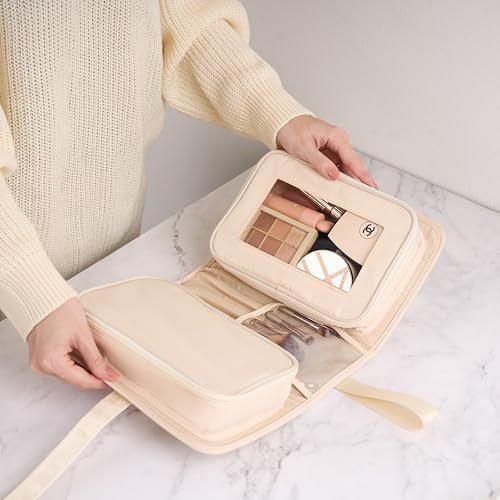 Travel Makeup Bag for Women for Cosmetics, Brushes, and Toiletries, Compact and Portable Makeup Organizer, Large Capacity Storage Cosmetic Bag for Business, Vacation, or Weekend Traveling (Ivory) - Image 6