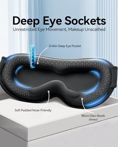 Weighted Eye Mask for Sleeping, Blackout Sleep Mask for Men Women, Upgraded 3D Contoured Eye Cup, Eye Cover for Eyelash Extensions, Airplane Travel Essentials with Soft Memory Foam, Yoga Nap(Black) - Image 2