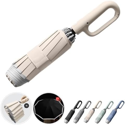 Ring Buckle Umbrella, Reflective Safety Strip, Sturdy Windproof, Reverse Automatic Umbrella, Ring Buckle Fully Automatic Umbrella, Travel Portable, Compact Folding Travel Umbrella (Beige)