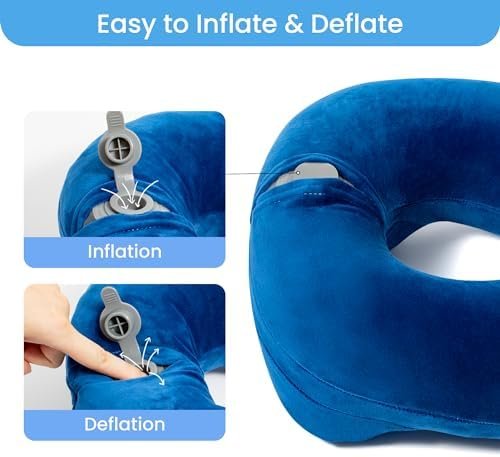 Anmerl Inflatable Travel Pillow Soft Velvet Portable Neck Pillow with Storage Bag for Airplane Train Car Office - Image 5