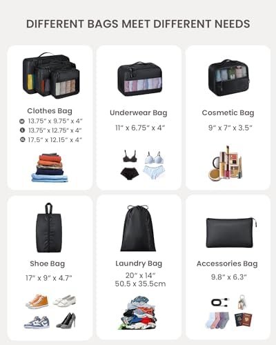 Packing Cubes for Travel - 8 Set of Packing Cubes for Suitcases - Packing Cubes for Carry on Suitcase Organizer Bags Set for Travel Accessories, Travel Bags Organizer for Luggage (Black) - Image 2