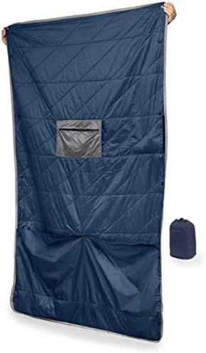 Gravel Layover Ultra-Compact Packable Down Blanket for Travel & Camping - Lightweight, Warm Travel Blanket Airplane, Car Blanket, Down Alternative Blanket- Includes Carrying Pouch (Blue)