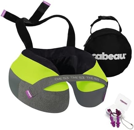 Cabeau The Neck's Evolution, TNE S3 Travel Neck Pillow Memory Foam Airplane Pillow - Neck Pillow with Attachment Straps - 360-Degree Support for Travel, Home, Office, and Gaming - (Vegas Neon)